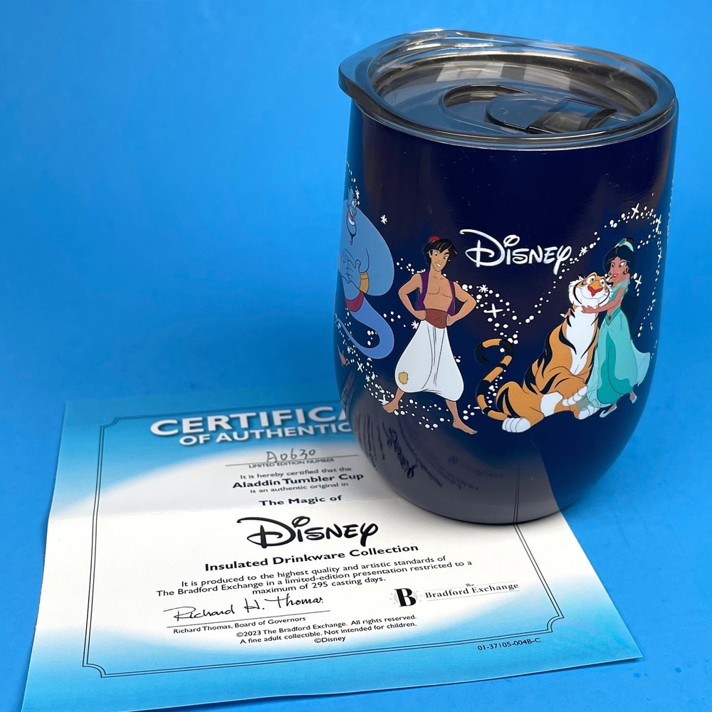 Disney Bradford Exchange Aladdin Insulated Tumbler Cup Blue Limited Edition COA
